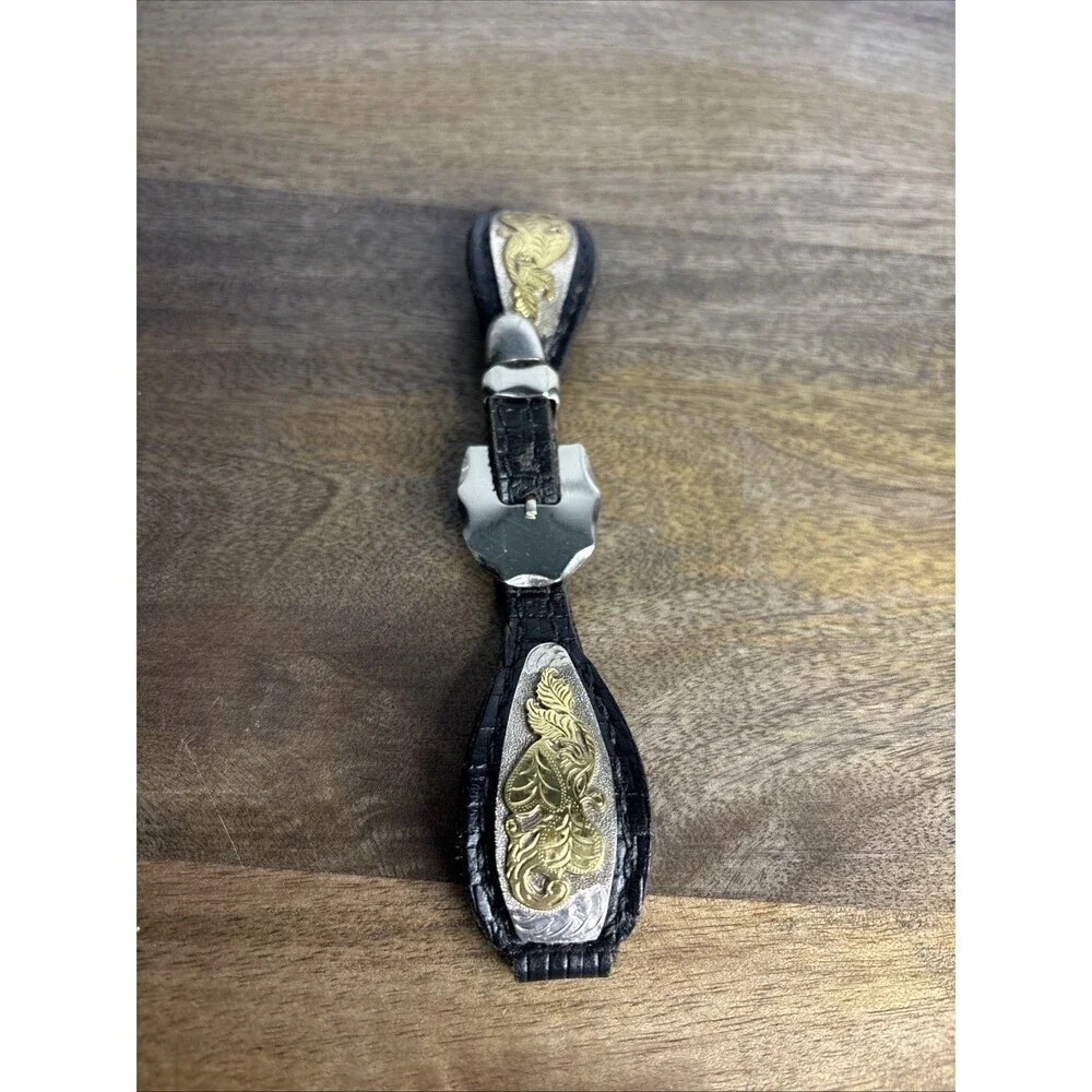 Montana Silversmiths Silver And Gold Tone on Black Leather Watch Strap